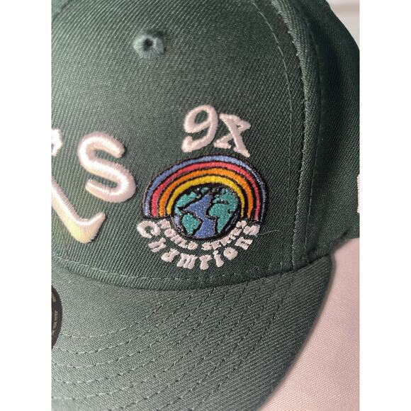 Oakland A's MLB NE "Groovy" 9xWorld Series Champs Fitted Hat Green Size 7 3/8 - Picture 3 of 10